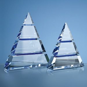 Clear Optical Crystal Cenotaph Award with a Single Cobalt Blue Line
