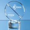 Optical Crystal Mounted Circle Award with a Single Diagonal Cobalt Blue Line